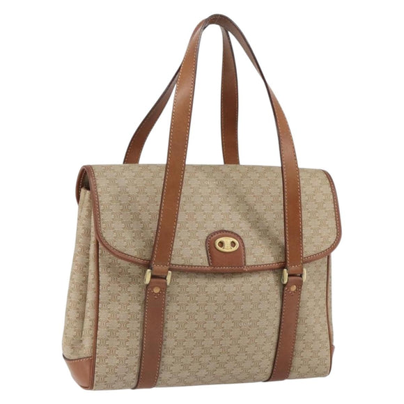 CELINE Macadam Canvas Shoulder Bag PVC Beige Gold Auth 163956