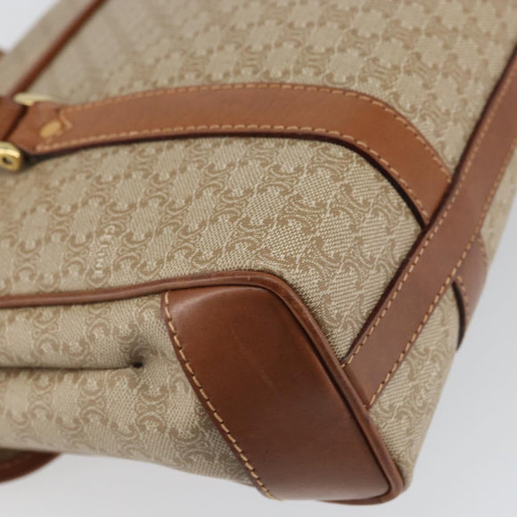 CELINE Macadam Canvas Shoulder Bag PVC Beige Gold Auth 163956