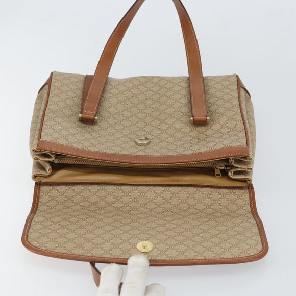 CELINE Macadam Canvas Shoulder Bag PVC Beige Gold Auth 163956