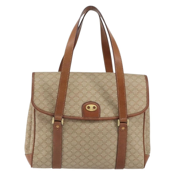 CELINE Macadam Canvas Shoulder Bag PVC Beige Gold Auth 163956