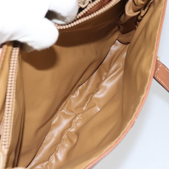 CELINE Macadam Canvas Shoulder Bag PVC Beige Gold Auth 163956