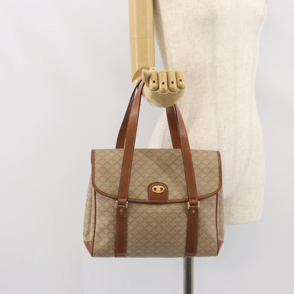 CELINE Macadam Canvas Shoulder Bag PVC Beige Gold Auth 163956