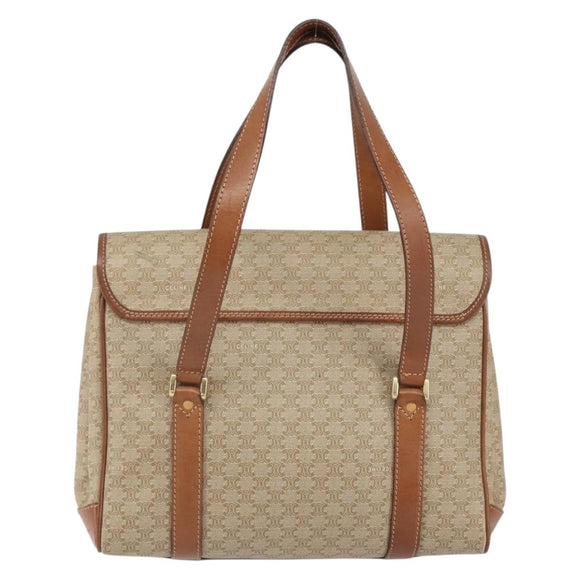 CELINE Macadam Canvas Shoulder Bag PVC Beige Gold Auth 163956