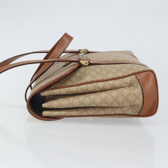 CELINE Macadam Canvas Shoulder Bag PVC Beige Gold Auth 163956