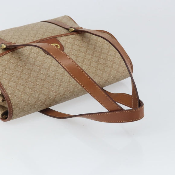 CELINE Macadam Canvas Shoulder Bag PVC Beige Gold Auth 163956