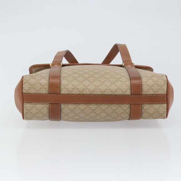 CELINE Macadam Canvas Shoulder Bag PVC Beige Gold Auth 163956