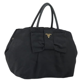 PRADA Hand Bag Nylon Black Gold Auth 163957