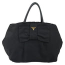 PRADA Hand Bag Nylon Black Gold Auth 163957-13
