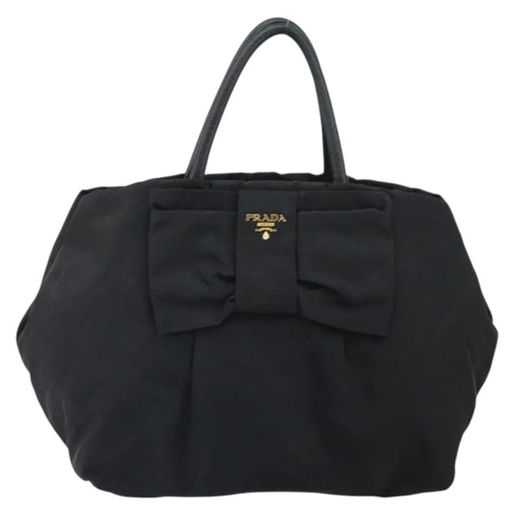 PRADA Hand Bag Nylon Black Gold Auth 163957