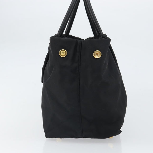 PRADA Hand Bag Nylon Black Gold Auth 163957