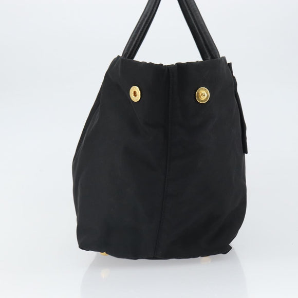 PRADA Hand Bag Nylon Black Gold Auth 163957