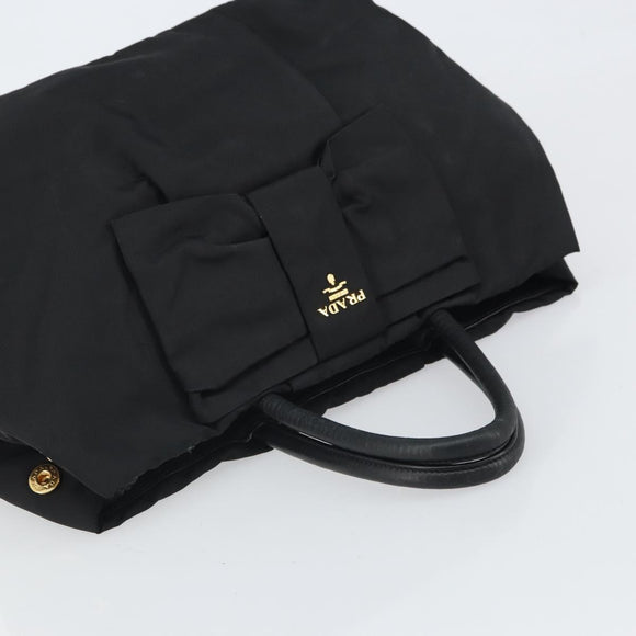 PRADA Hand Bag Nylon Black Gold Auth 163957