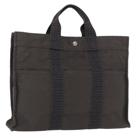 HERMES Her Line MM Hand Bag Canvas Gray Silver Auth 163958