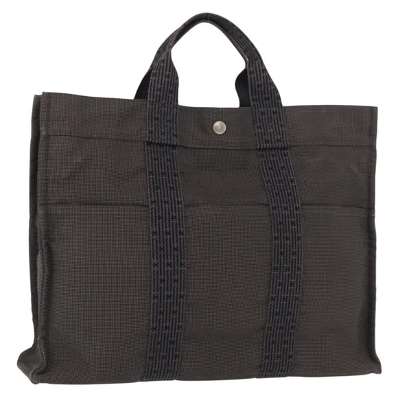 HERMES Her Line MM Hand Bag Canvas Gray Silver Auth 163958