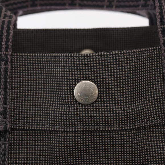 HERMES Her Line MM Hand Bag Canvas Gray Silver Auth 163958