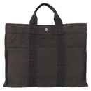 HERMES Her Line MM Hand Bag Canvas Gray Silver Auth 163958-2