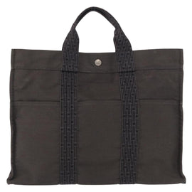 HERMES Her Line MM Hand Bag Canvas Gray Silver Auth 163958 - 0