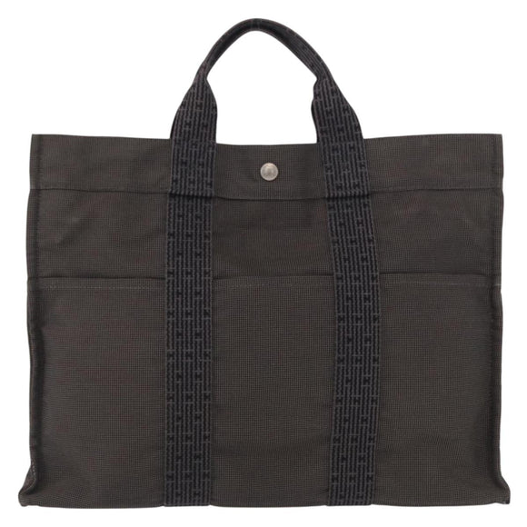 HERMES Her Line MM Hand Bag Canvas Gray Silver Auth 163958