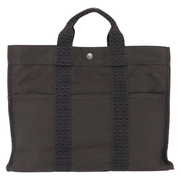 HERMES Her Line MM Hand Bag Canvas Gray Silver Auth 163958