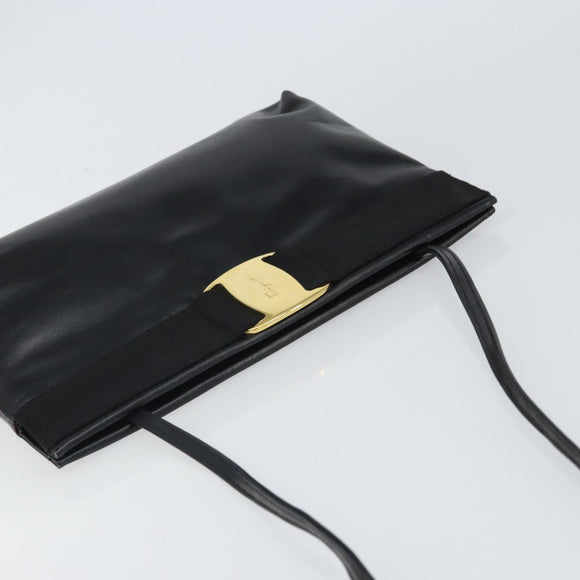 Salvatore Ferragamo Shoulder Bag Leather Black Gold Auth 163963