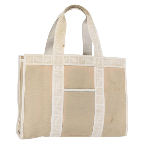 FENDI Zucca Canvas Tote Bag White Gold Auth 163978