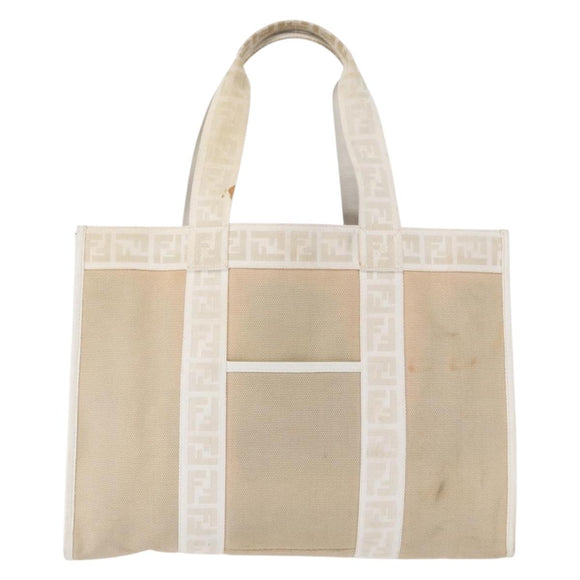 FENDI Zucca Canvas Tote Bag White Gold Auth 163978