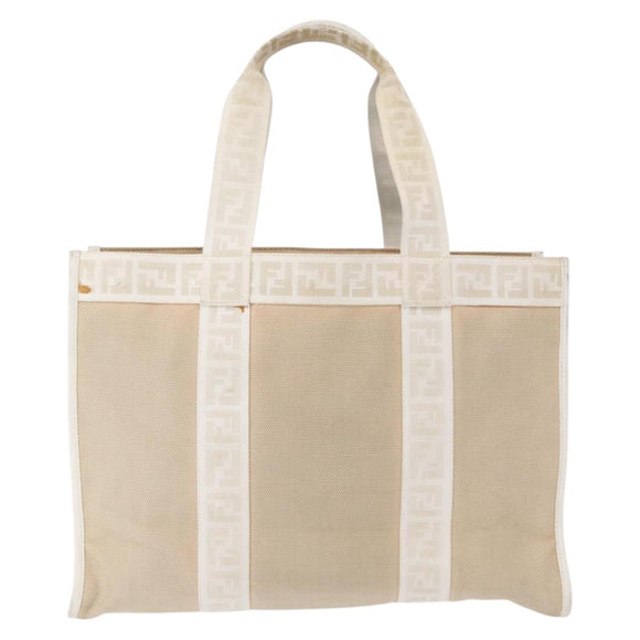 FENDI Zucca Canvas Tote Bag White Gold Auth 163978