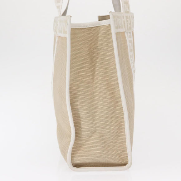 FENDI Zucca Canvas Tote Bag White Gold Auth 163978