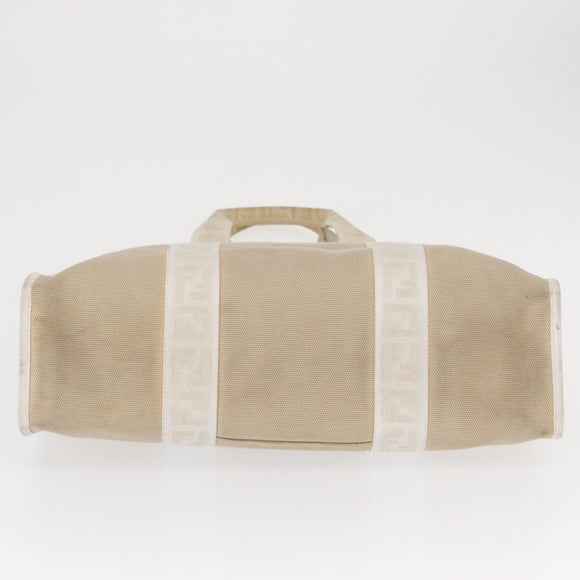 FENDI Zucca Canvas Tote Bag White Gold Auth 163978