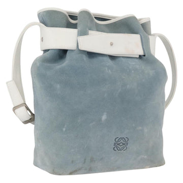 LOEWE Anagram Shoulder Bag Suede Leather Light Blue Silver Auth 163981