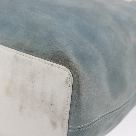 LOEWE Anagram Shoulder Bag Suede Leather Light Blue Silver Auth 163981