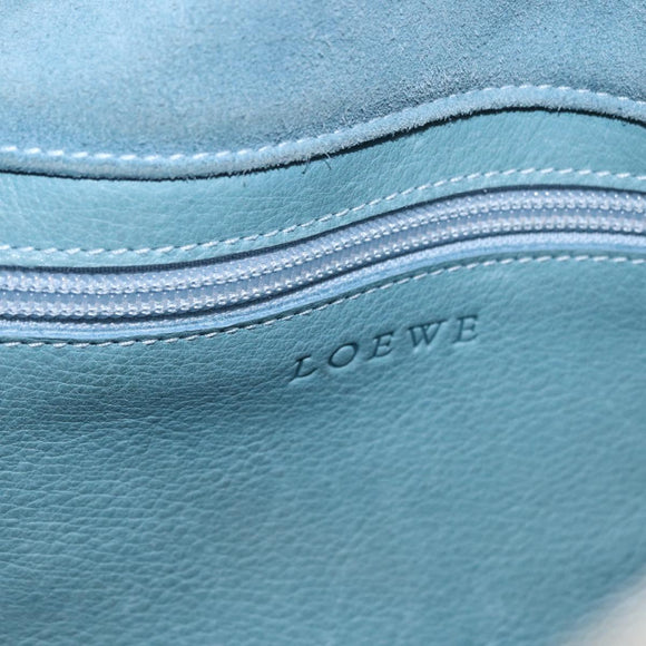 LOEWE Anagram Shoulder Bag Suede Leather Light Blue Silver Auth 163981