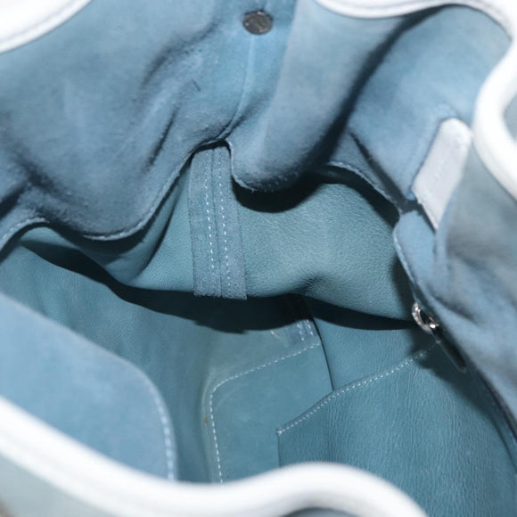 LOEWE Anagram Shoulder Bag Suede Leather Light Blue Silver Auth 163981