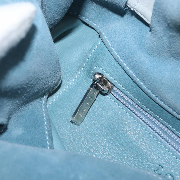 LOEWE Anagram Shoulder Bag Suede Leather Light Blue Silver Auth 163981