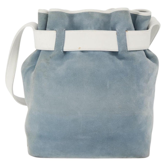 LOEWE Anagram Shoulder Bag Suede Leather Light Blue Silver Auth 163981