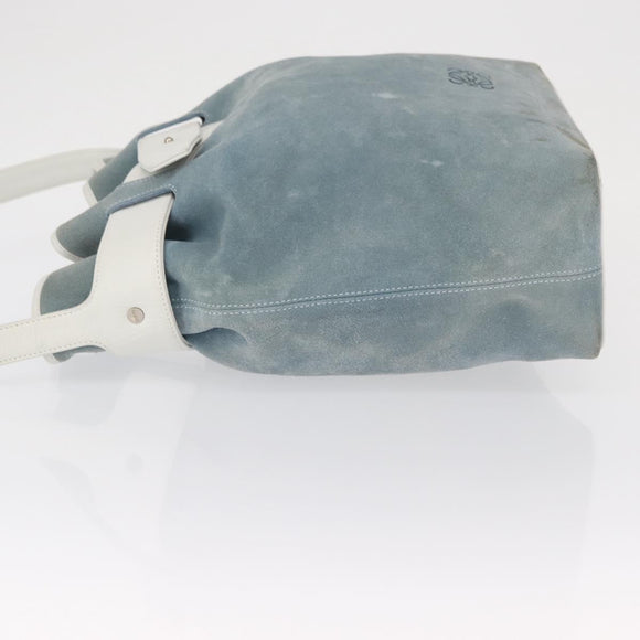 LOEWE Anagram Shoulder Bag Suede Leather Light Blue Silver Auth 163981