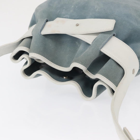 LOEWE Anagram Shoulder Bag Suede Leather Light Blue Silver Auth 163981