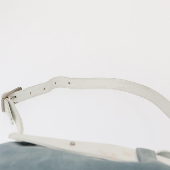 LOEWE Anagram Shoulder Bag Suede Leather Light Blue Silver Auth 163981