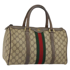 GUCCI GG Supreme Web Sherry Line Hand Bag PVC Beige Gold 39 02 007 Auth 163983