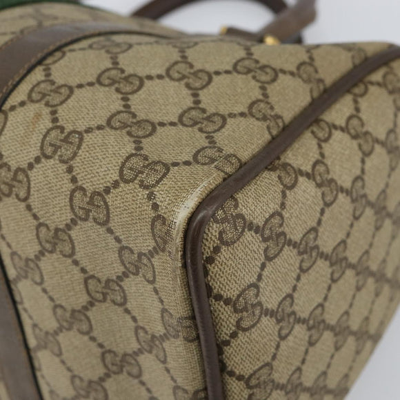 GUCCI GG Supreme Web Sherry Line Hand Bag PVC Beige Gold 39 02 007 Auth 163983