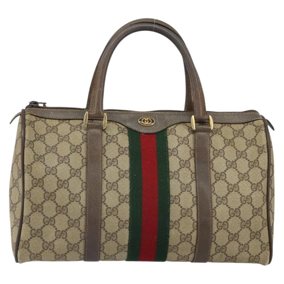 GUCCI GG Supreme Web Sherry Line Hand Bag PVC Beige Gold 39 02 007 Auth 163983