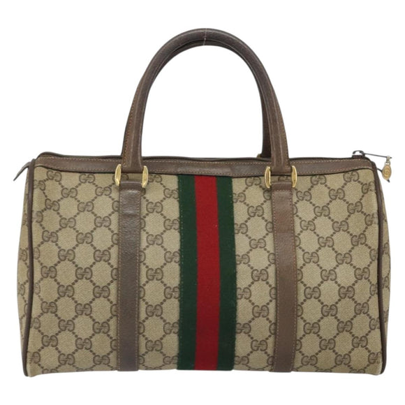 GUCCI GG Supreme Web Sherry Line Hand Bag PVC Beige Gold 39 02 007 Auth 163983