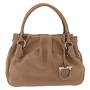 Salvatore Ferragamo Gancini Hand Bag Leather Brown Gold Auth 163989-13