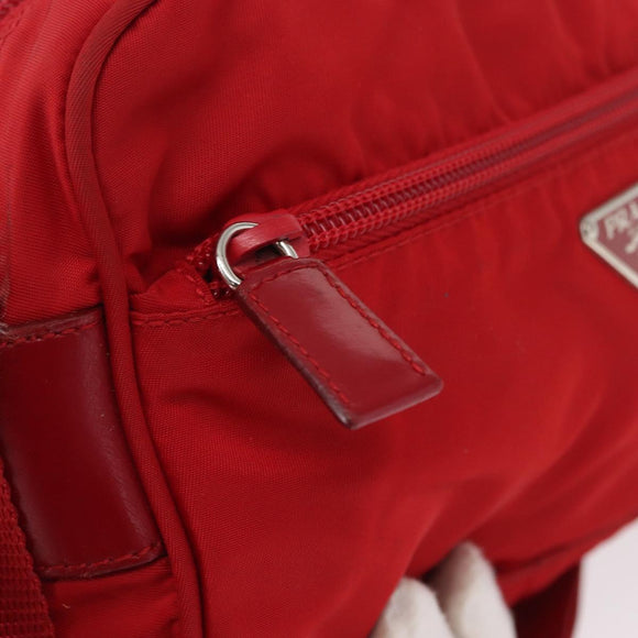 PRADA Shoulder Bag Nylon Red Silver Auth 163993