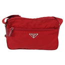 PRADA Shoulder Bag Nylon Red Silver Auth 163993-2