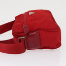 PRADA Shoulder Bag Nylon Red Silver Auth 163993-5