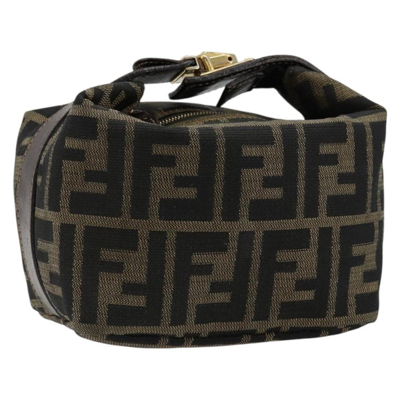 FENDI Zucca Canvas Pouch Black Brown Auth 163994