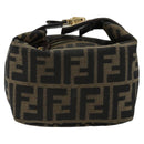 FENDI Zucca Canvas Pouch Black Brown Auth 163994-13