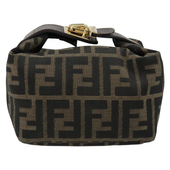 FENDI Zucca Canvas Pouch Black Brown Auth 163994