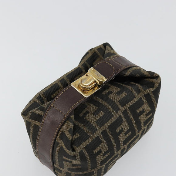 FENDI Zucca Canvas Pouch Black Brown Auth 163994